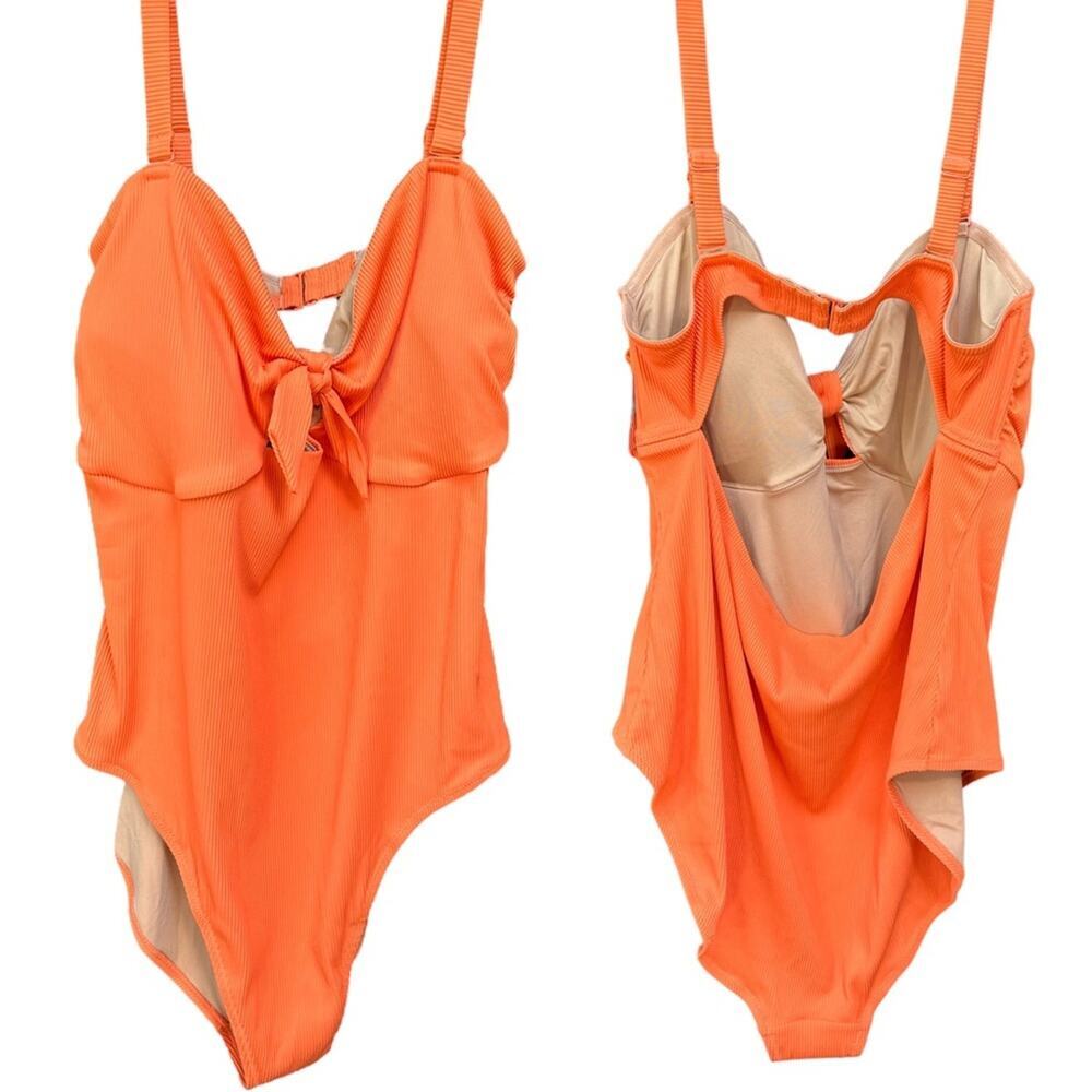 NWT Old Navy one piece orange Ribbed Fabric fully lined Bra padding swimsuit 3X